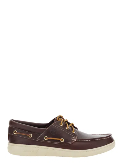 Timberland Portofino Pier Bordeaux Loafers With Front Laces And Contrasting Stitching In Leather Man In Burgundy