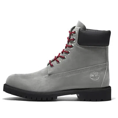 Timberland Premium 6 Inch Boots 'grey Nubuck With Red'