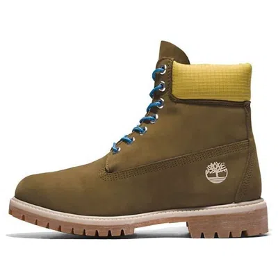 Timberland Premium 6 Inch Boots 'olive Green Nubuck With Yellow Collar'