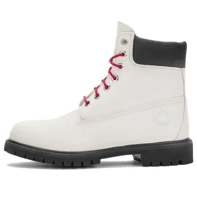 TIMBERLAND TIMBERLAND PREMIUM 6 INCH BOOTS 'WHITE NUBUCK WITH RED'