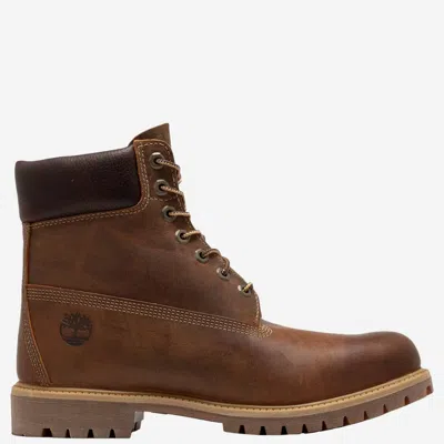 Timberland Premium 6-inch Leather Boots With Logo In Brown