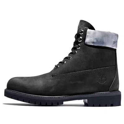 Timberland Premium 6 Inch Waterproof Boots 'black Nubuck With Grey Camo Collar'