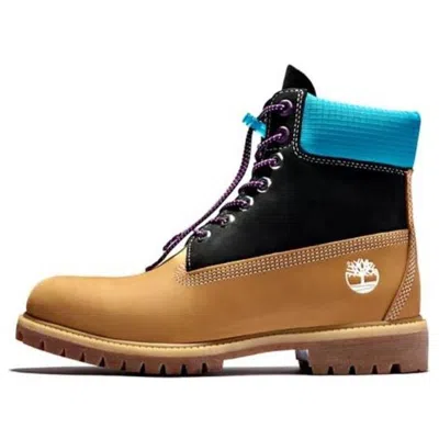 Timberland Premium 6 Inch Wide Fit Waterproof Boots 'wheat Nubuck With Black And Blue Collar' In Multi