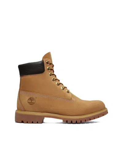 Timberland 'premium' Beige Ankle Boots With Embossed Logo On The Side And Front Lace-up Closure In Leather Man