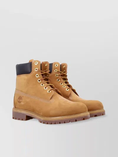 Timberland Premium Lace-up Ankle Boots With Contrasting Collar In Brown