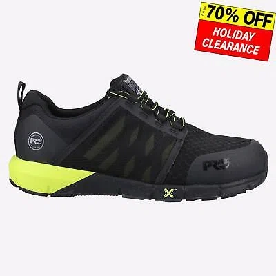 Pre-owned Timberland Pro Radius Mens Safety Work Protection Trainers Black In Black/hi Viz Yellow