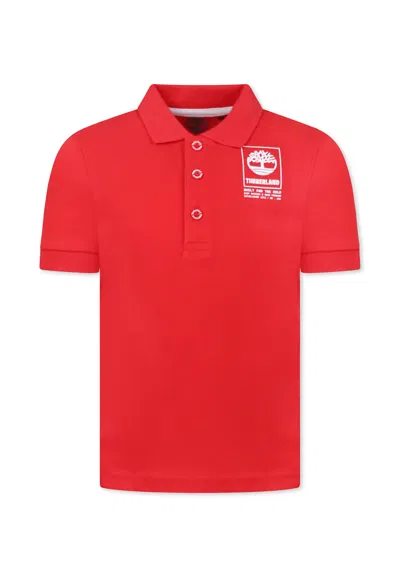 Timberland Kids' Red Polo Shirt For Boy With Logo