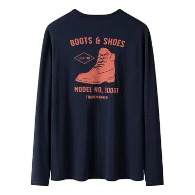 Timberland Shoe Logo Long Sleeves T-shirt 'navy Pink' In Blue