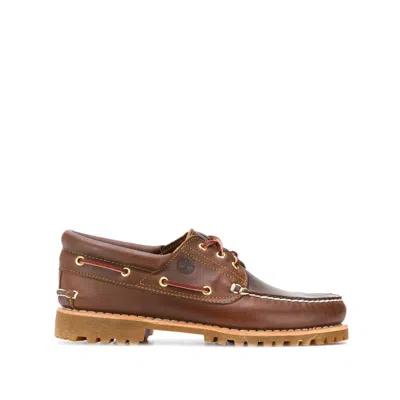 Timberland Authentic Brown Loafers With Embossed Logo On The Side In Leather Man