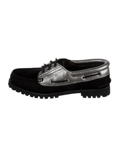Pre-owned Timberland Signature Logo Suede Moccasins In Black