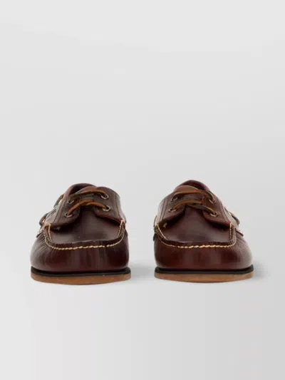 Timberland Stitched Moc Toe Boat Shoe With Rubber Sole In Neutral