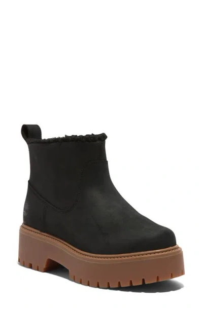 Timberland Stone Street Faux Fur Lined Bootie In Black Nubuck