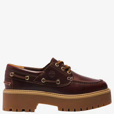 Timberland Stone Street Leather Platform Loafers In Burgundy
