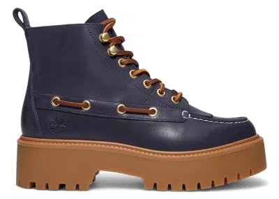 Pre-owned Timberland Stone Street Mid 7eye Platform Kiltie Boot Fullgrain (women's) Sneakers In Dark Blue