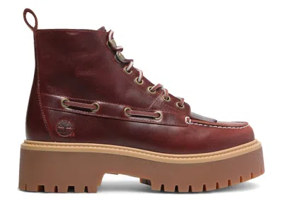 Pre-owned Timberland Stone Street Mid 7eye Platform Kiltie Boot Fullgrain (women's) Sneakers In Root Beer In Brown