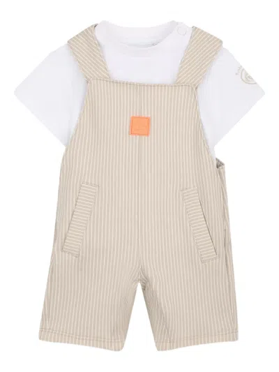 Timberland Babies' Striped-pattern Dungaree Set In Neutral