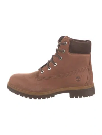 Pre-owned Timberland Suede Colorblock Pattern Combat Boots In Brown