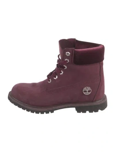 Pre-owned Timberland Suede Combat Boots In Burgundy