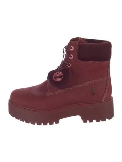 Pre-owned Timberland Suede Combat Boots In Red