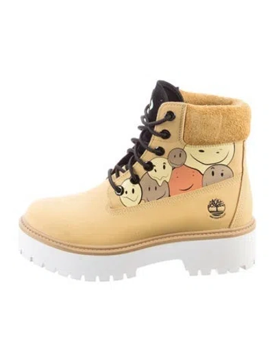 Pre-owned Timberland Suede Graphic Print Lace-up Boots In Neutral