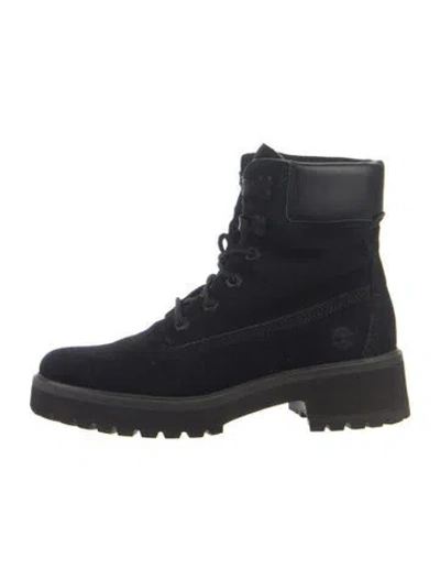 Pre-owned Timberland Suede Leather Trim Embellishment Boots In Blue