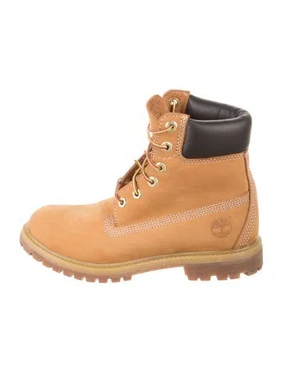 Pre-owned Timberland Suede Leather Trim Embellishment Boots In Neutrals