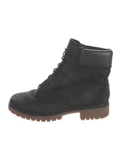Pre-owned Timberland Suede Leather Trim Embellishment Combat Boots In Black