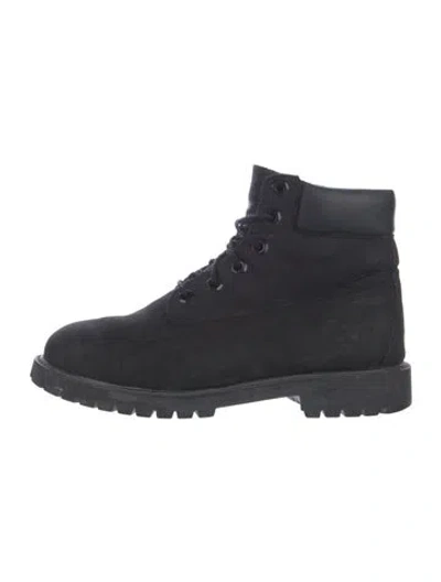 Pre-owned Timberland Suede Leather Trim Embellishment Combat Boots In Blue
