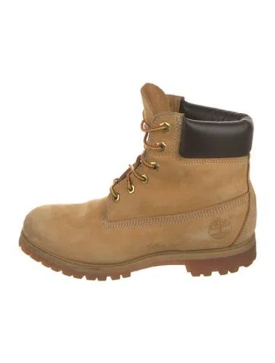 Pre-owned Timberland Suede Leather Trim Embellishment Combat Boots In Neutral