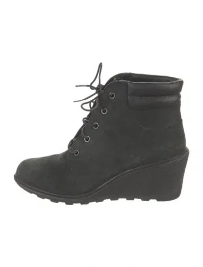 Pre-owned Timberland Suede Leather Trim Embellishment Lace-up Boots In Black