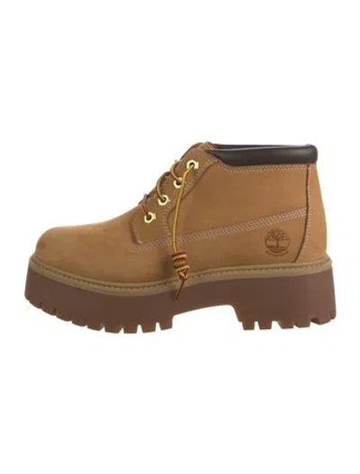 Pre-owned Timberland Suede Leather Trim Embellishment Lace-up Boots In Brown