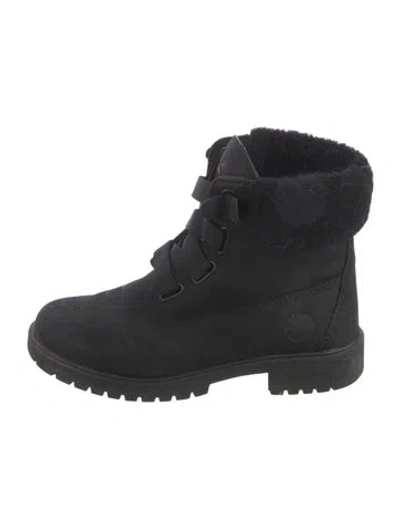 Pre-owned Timberland Suede Printed Combat Boots In Black