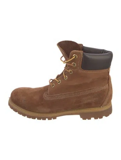 Pre-owned Timberland Suede Printed Combat Boots In Brown