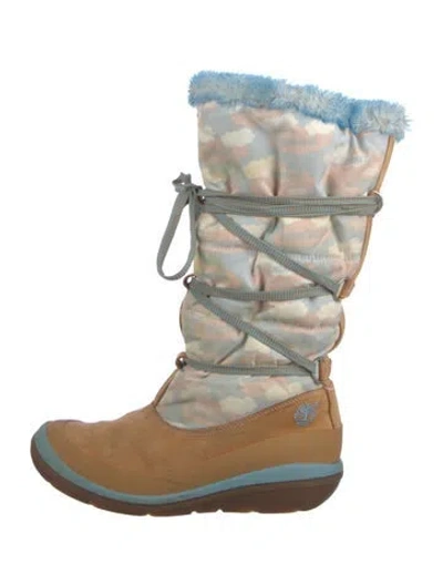 Pre-owned Timberland Suede Printed Lace-up Boots In Blue