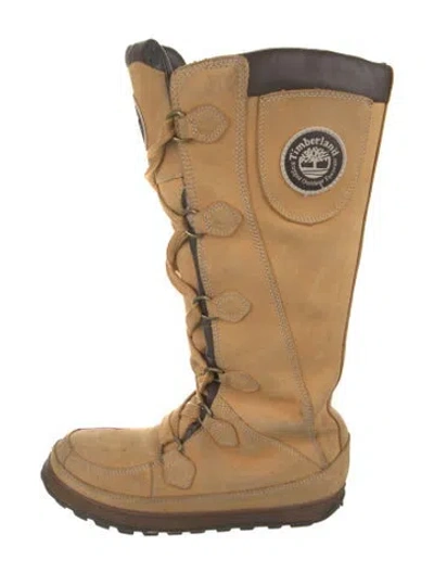 Pre-owned Timberland Suede Printed Rain Boots In Brown
