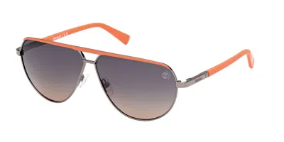 Timberland Tb00028 Polarized 06d Men's Sunglasses Silver Size 61 In Shiny Dark Ruthenium Silver Top Orange