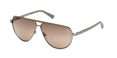 Timberland Tb00028 Polarized 06h Men's Sunglasses Silver Size 61 In Shiny Dark Ruthenium Silver Top Green