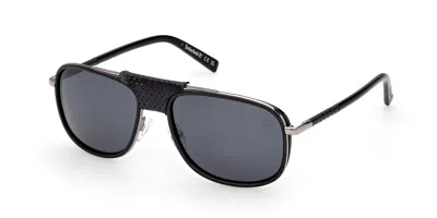 Timberland Tb00091 Polarized 01d Men's Sunglasses Black Size 58 In Shiny Black,silver