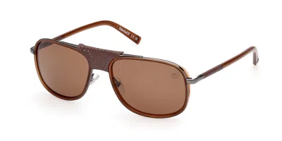 Timberland Tb00091 Polarized 47h Men's Sunglasses Brown Size 58 In Shiny Light Brown,gunmetal
