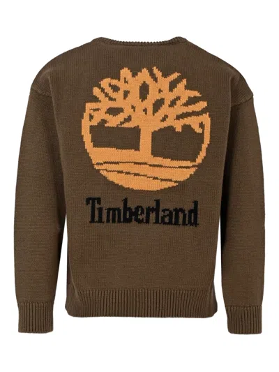 Timberland Kids' Tree-logo Crew-neck Jumper In Brown