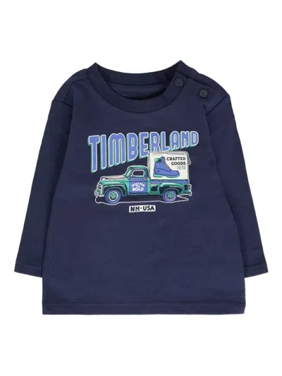 Timberland Babies' Truck-print Long-sleeve T-shirt In Blue