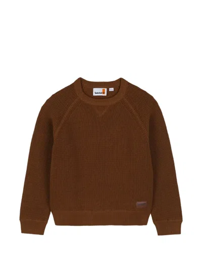 Timberland Kids' Waffle-knit Raglan-sleeve Sweater In Brown