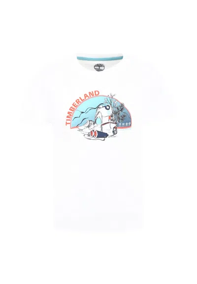 Timberland Kids' White T-shirt For Boy With Logo