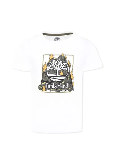 Timberland Kids' White T-shirt For Boy With Logo And Print