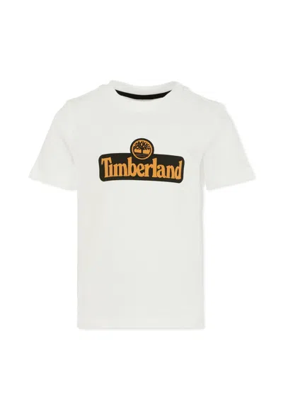 TIMBERLAND WHITE T-SHIRT FOR BOY WITH ORANGE LOGO