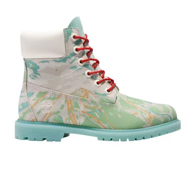 Pre-owned Timberland Wmns Ski School Heritage 6 Inch Boot 'trail Maps - Blue Green Nubuck' In Multi-color