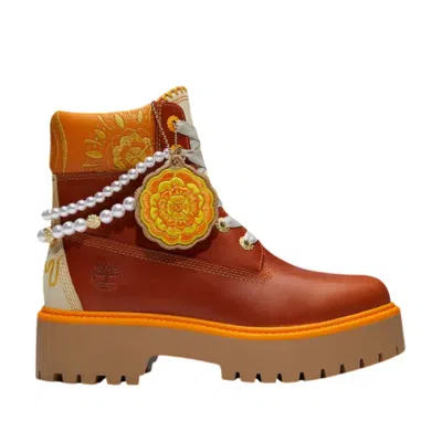 Pre-owned Timberland Wmns Stone Street Platform Día De Muertos 6-inch Waterproof Boot 'rust Full Grain Orange'