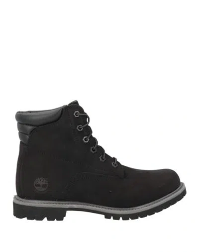 Timberland Woman Ankle Boots Black Size 7.5 Leather, Textile Fibers In Blue