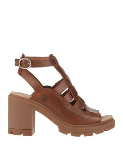 Timberland Woman Sandals Tan Size 7.5 Leather, Textile Fibers In Brown