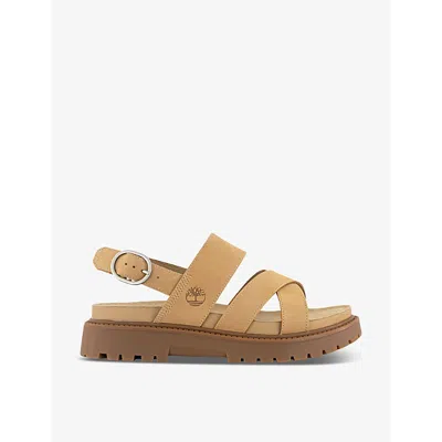 TIMBERLAND CLAIREMONT LOGO-DEBOSSED LEATHER SANDALS